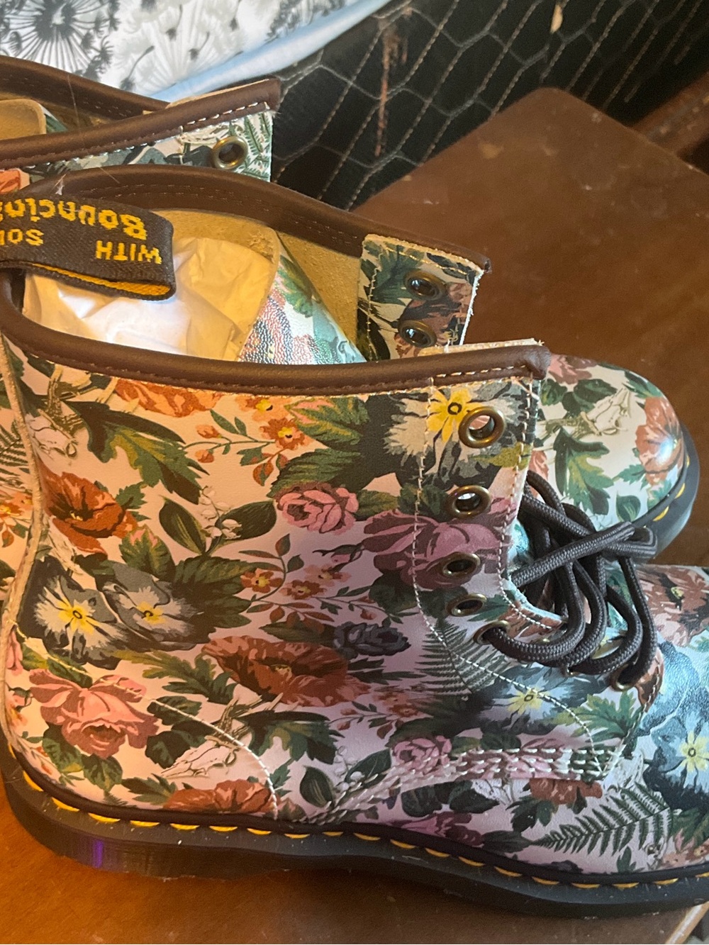 Dr. Martens 1460 W Beautiful Floral on white background.        US L 11